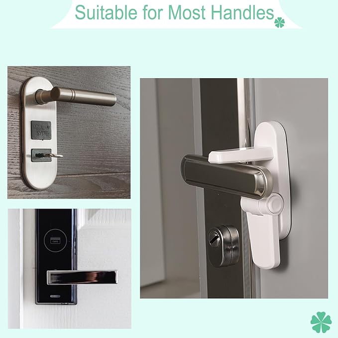 Door Lever Lock 1 Pack, No Drilling ABS Material Door Handle Baby Proof with Strong 3M Adhesive White