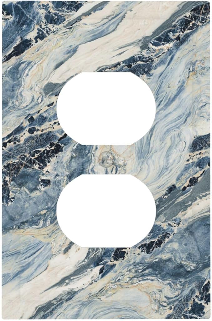 Outlet Covers Blue Grey Marbling Modern Abstract Design 1 Gang Duplex Electrical Receptacle Faceplate Light Switch Cover Wall Plate Decorative Switch Plates for Bedroom living Room Decor