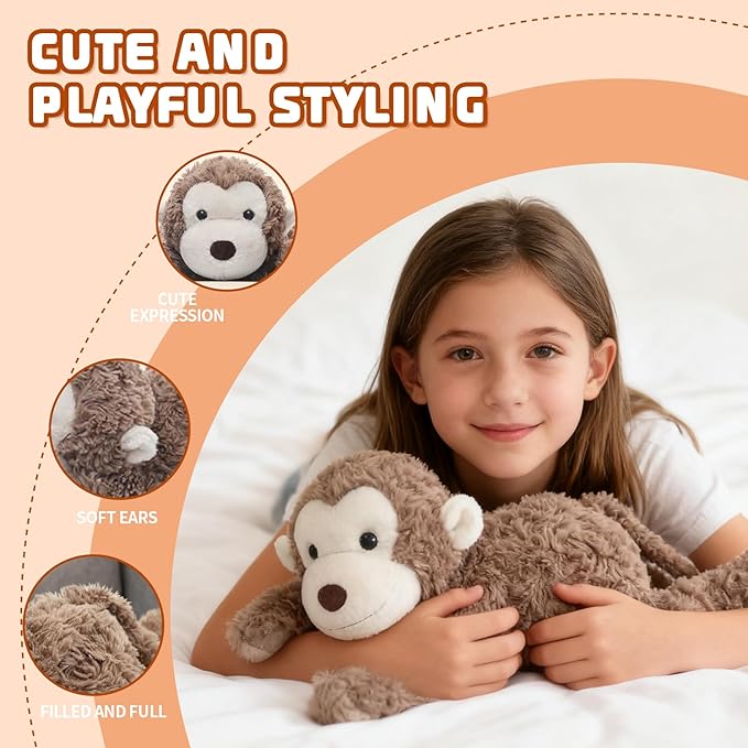 14" 7 OZ Monkey Cute Stuffed Animals,Sensory Comfort Plush Throw Pillow Toy,Monkey Plush Toys for Stress Relief, Kawaii Plushies Hugging Toy Stuffed Monkey Gifts for Kids & Adults.