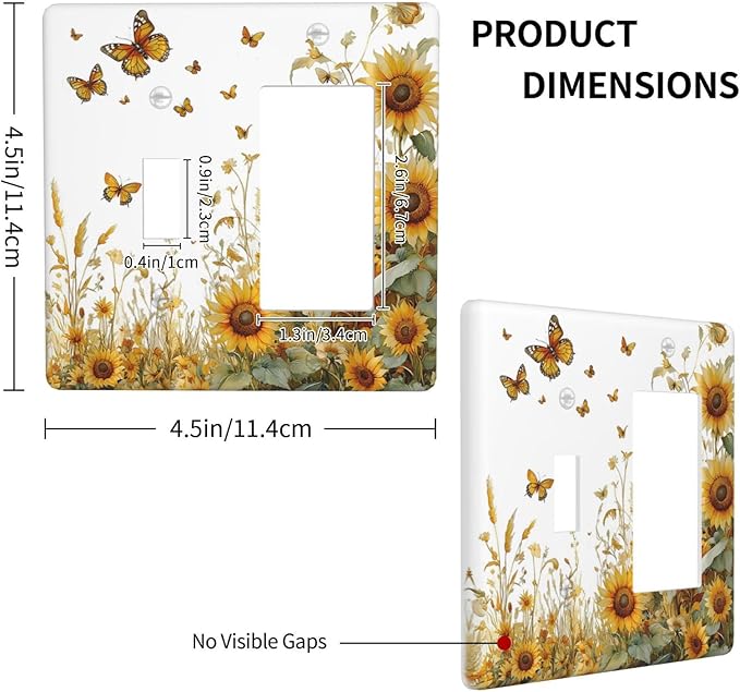 Sunflower Gold Wildflowers Summer Butterfly Outlet Covers 1 Toggle 1 Rocker Combination Decorative Wall Plate Electrical Switch Plates Light Switch Cover Plate for Bedroom Living Room Decor