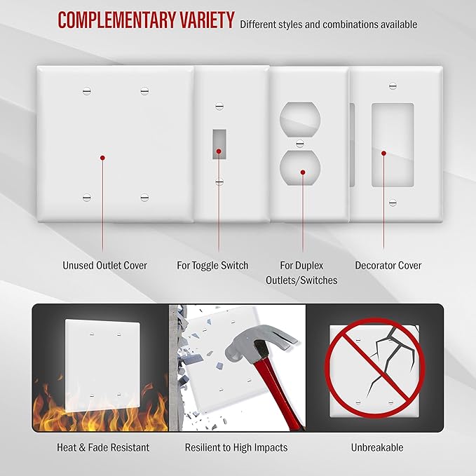 ENERLITES Blank Device Wall Plate, 2-Gang 4.88" x 4.92", Mid-Size, Unbreakable Polycarbonate Thermoplastic, UL Listed, 8802M-W, White, 2-Gang Mid Size (Pack of 2)