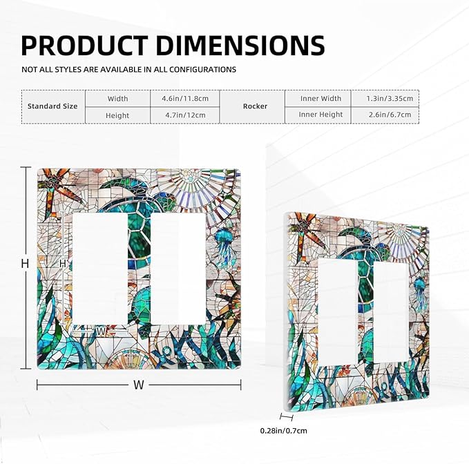Nautical Beach Green/Blue Sea Turtles 2 Gang Double Decorator GFCI/Rocker Wall Plate Tropical Summer Ocean Marine Starfish Electrical Outlet Decorative Receptacle Cover Light Switch for Dimmer, USB