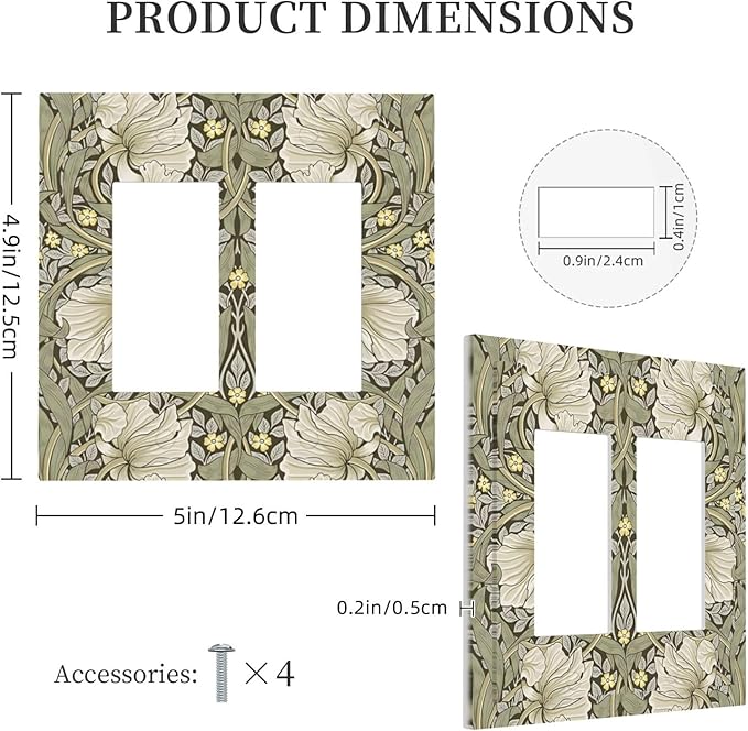 William Morris Pimpernel Flowers Plant Floral Decorative Outlet Covers 2 Gang Double GFCI Rocker Electrical Wall Panels Light Switch Cover Plate for Farmhouse Living Room Decor