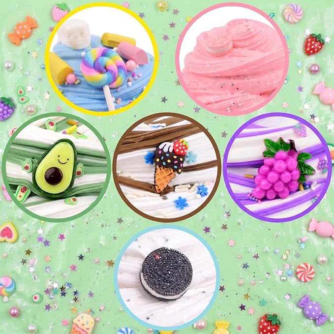 7 Pack Cake Butter Slime Kits, Soft and Non-Sticky, Birthday Gifts for Kids, for Girls and Boys Party Favor Gifts, Stress Relief Toys