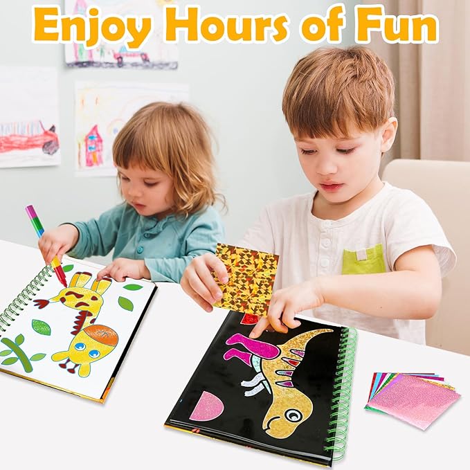 FUNNYB&G Foil Art Crafts for Kids Ages 4-8: Mother's Day 2026, Birthday Gift for Kids, Art and Crafts Supplies, Party Favors, Creative Toys for Kids 4 5 6 7 8 9 Years Old(Dinosaur Ainmal)