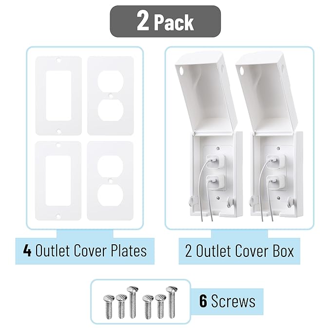Bates - Baby Safety Outlet Cover Box, 2 Pack, Baby Proof Outlet Covers Baby Proofing, Plug Covers for Electrical Outlets, Socket Covers for Outlets, Child Proof Outlet Cover, Outlet Box Cover