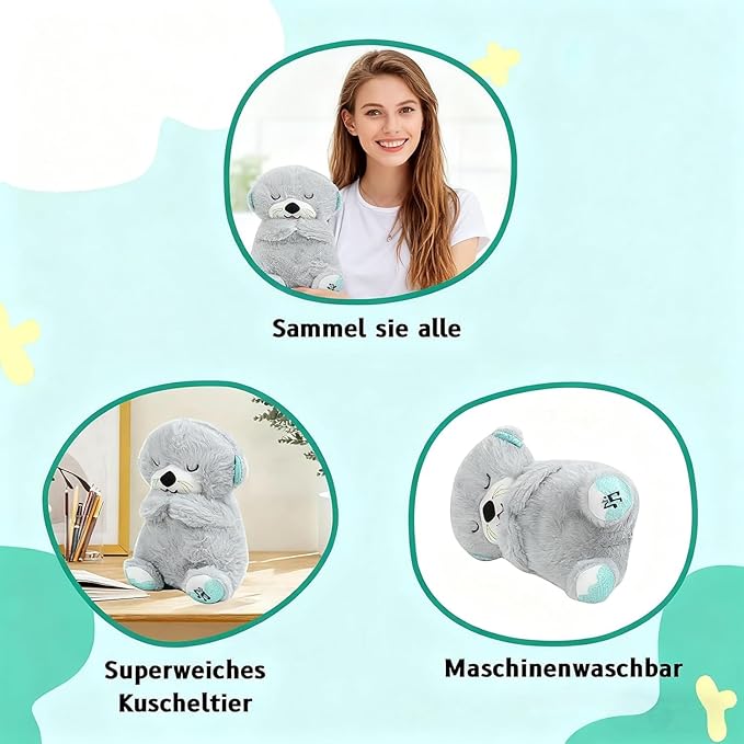 rytopt Breathing Stuffed Animal, No Breathing Movement in Its Abdomen, Simulated Breathing Sounds, 4 Gear Adjustment, Volume Control, Plush Toy with Music & Light