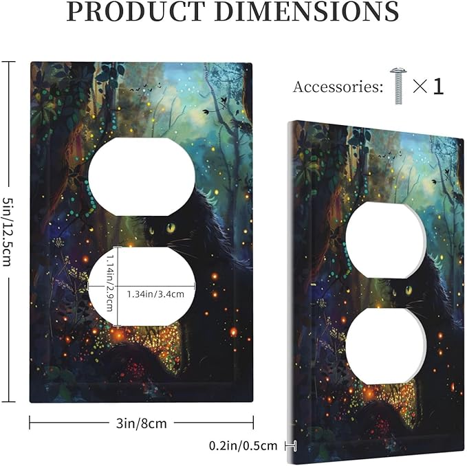 Decorative Outlet Covers Magic Fantasy Forest Mysterious Black Cat 1 Gang Duplex Light Switch Cover Plate Electrical Switch plates Wall Plates Receptacle Covers for Kid Room Bathroom Decor