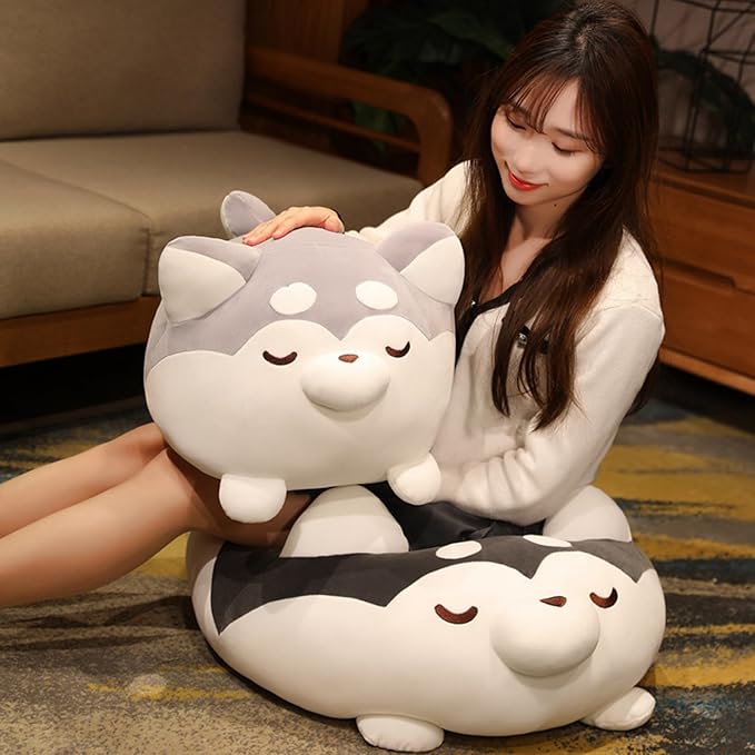 Plush Husky Stuffed Animal Dog Hugging Pillow Cuddly Plushie Toy Huggable Anime Husky Gifts for Kids and Lovers in Birthday, Valentines (Gray, 12 Inch)