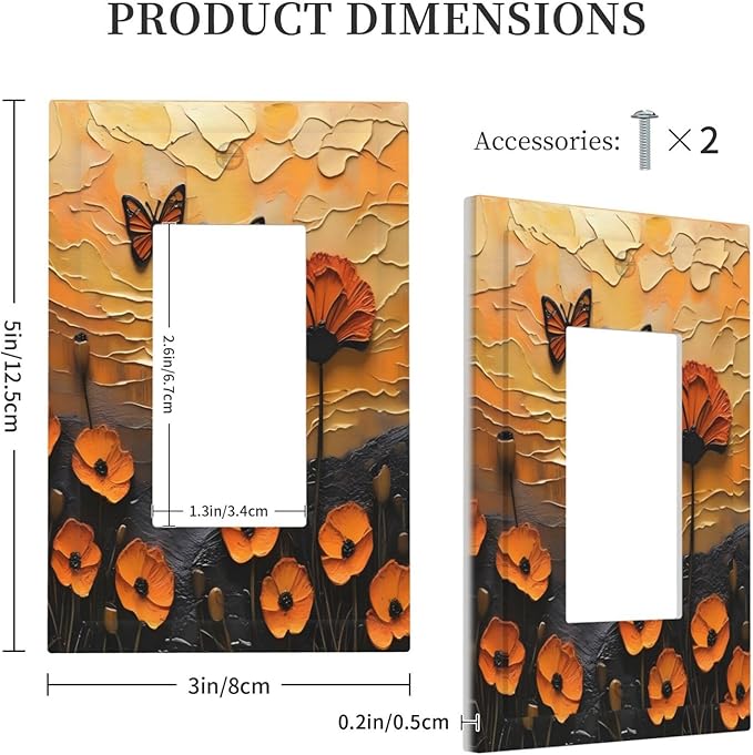 Oil Painting Flower Sunset Butterfly Vintage Rustic Floral Decorative Outlet Covers 1 Gang Single Rocker Light Switch Cover Plate Wall Plates GFCI Faceplate for Bedroom Living Room Decor