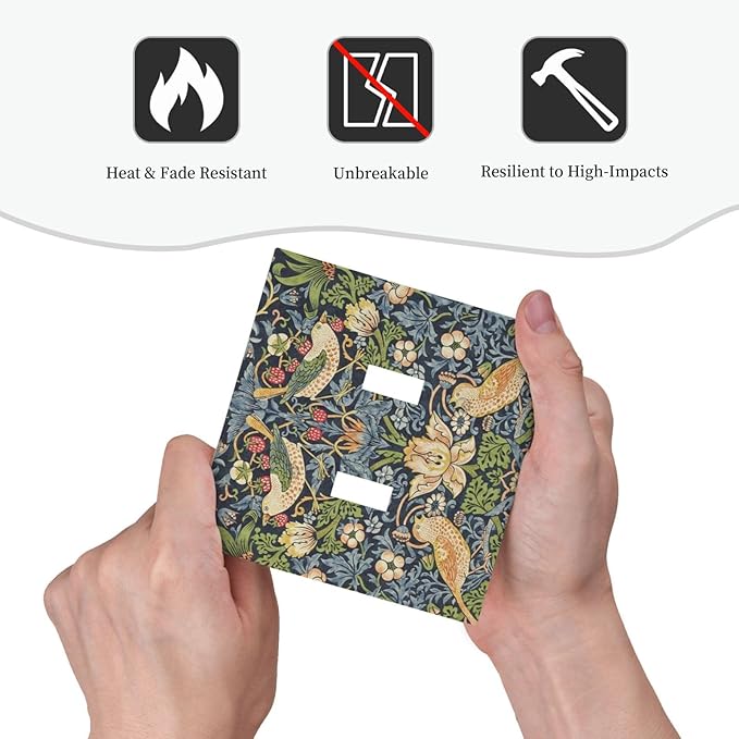 Decorative Switch Plates Morris Strawberry Thrush Birds Colorful Plants 2 Gang Double Toggle Outlet Light Switch Cover Wall Plate Electrical Faceplate For Bed Room Living Room Decor