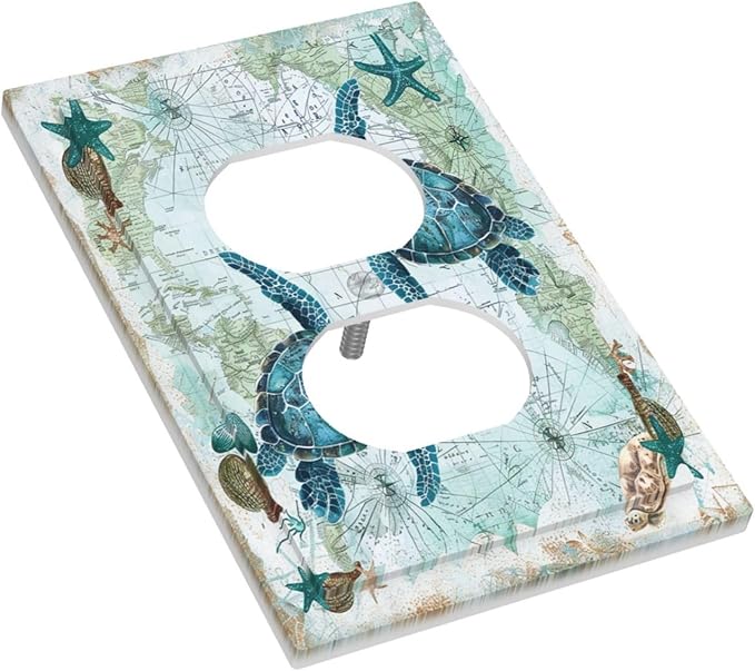 Outlet Covers Nautical Green Sea Turtles Beach Blue Ocean 1 Gang Duplex Light Switch Cover Decorative Switch Plates Electrical Receptacle Faceplate Wall Plate For Bathroom Kids Room