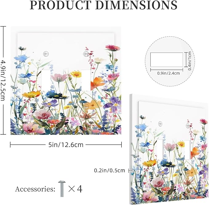 Watercolor Wildflowers Colorful Floral Plant Decorative Switch Plates 2 Gang Double Toggle Outlet Light Switch Cover Wall Plate Electrical Faceplate for Bedroom Living Room Decor