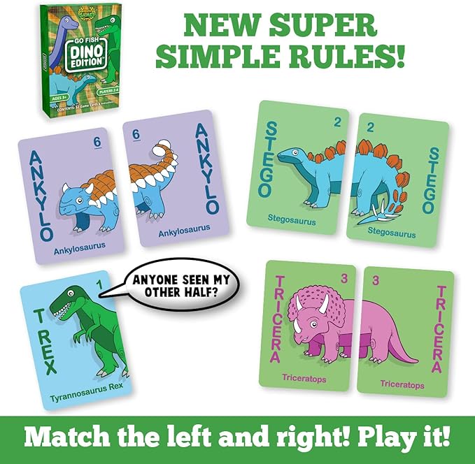 Wreathy Games® - Go Fish Dino Edition® Card Game Deck - Ages 3 and up (Dino)