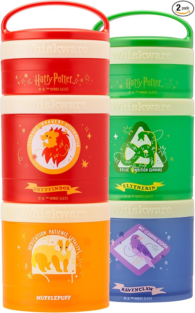 Whiskware Harry Potter Stackable Snack Containers for Kids and Toddlers, 3 Stackable Snack Cups for School and Travel, House Set, (Pack of 2)