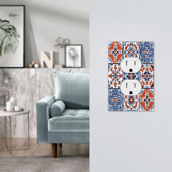 Outlet Covers Colorful Talavera Mexican Tile 1 Gang Duplex Light Switch Cover Decorative Switch Plates Electrical Receptacle Faceplate Wall Plate For Bathroom Kitchen Decor