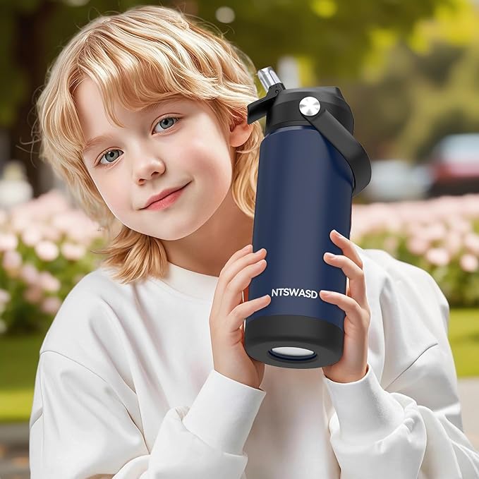 Kids Water Bottle with Straw,18 oz Boys Insulated Cups with Stainless Steel Leak Proof for School Boys Girls,Sport&Travel（Blue）