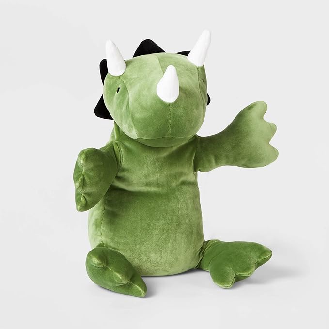 OSOCU® Microwavable Heating Pad Green Triceratops Plush - 1.4 Lb Weighted Stuffed Animal Toy with Tourmaline Beads & Lavender - 16" Squished Long Dinosaur Pillow - Lumbar Back Cushion Lasting Warmth
