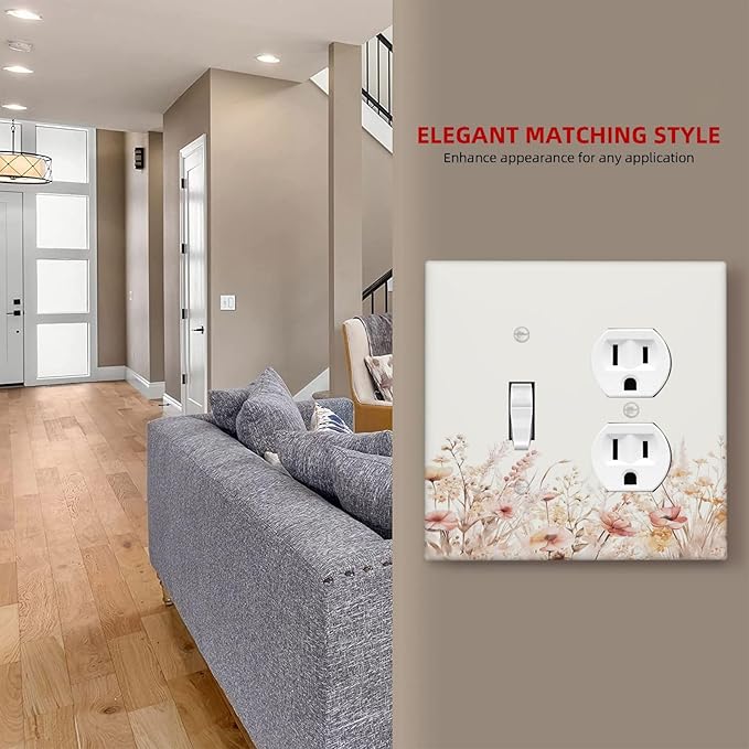 Outlet Covers Boho Floral Watercolor Flower Pattern 1 Toggle 1 Duplex Switch Plate Covers Electrical Light Switch Cover Plate Decorative Wall Plate Socket Cover for living Room Home Decor
