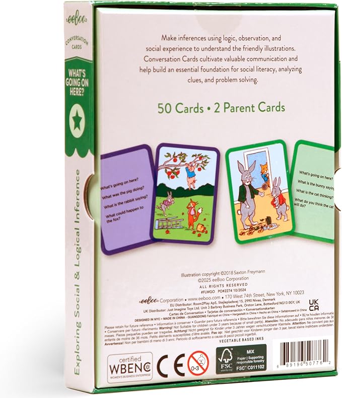 eeBoo: What's Going on Here - 50 Conversation Flashcards, Develops Empathy Through Friendly Illustrations of Social Situations, Develop Social and Emotional Intelligence, for Ages 3 and up