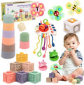 Baby Toys 6-12 Months, 6 in 1 Montessori Toys for Toddlers 1-3, Infant Sensory Pull String Toy, Fidget Spinners Soft Baby Blocks Stacking Cups, Baby Gifts for 1 Year Old