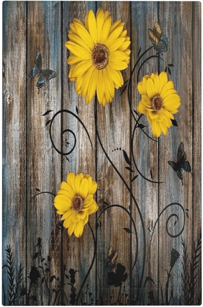 Rustic Barn Sunflower Wooden Daisy Flower Plank Light Switch Cover Plate 1 Gang No Device Blank Electrical Wall Plates Faceplate Decorative Switch Plate for Farmhouse Home Decor