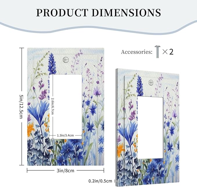 Light Switch Cover Plate Lavender Watercolor Wildflowers Colorful floral 1 Gang Outlet Covers Single Rocker Decorative Switch plates Electrical Wall Plates GFCI Receptacle for Bathroom Bedroom