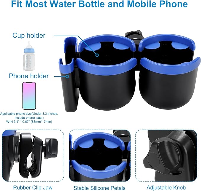Accmor Stroller Cup Holder with Phone Holder, Bike Cup Holder, Universal Cup Holder for Uppababy Nuna Doona Strollers, 2-in-1 Cup Phone Holder for Stroller Bike Accessory