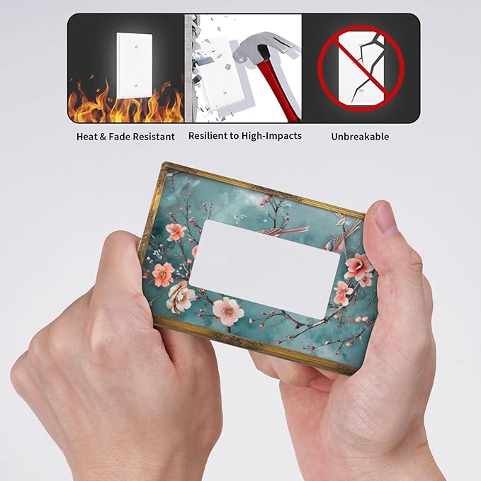 Decorative Art Light Switch Covers Vintage Chinoiserie Oriental - Teal Birds and Floral Branch 1 Gang Rocker Outlet Wall Plate Switchplate Electrical Faceplate for Home Decor