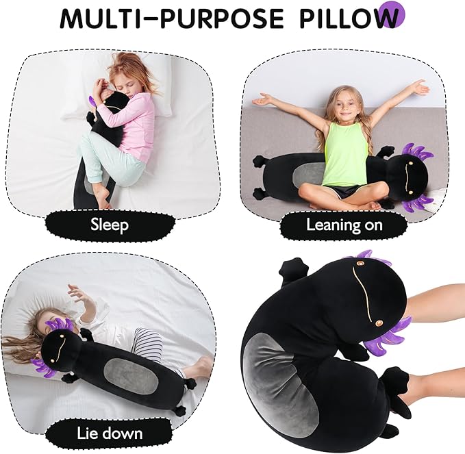 Dalmao 22inch Black Axolotl Stuffed Animal, Soft Long Pillow Doll Cute Axolotl Plush Body Pillow Plushies Toy Gift for Kids, Boys Birthday