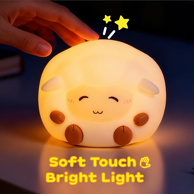 Sheep Night Light for Kids: 16-Color Changing, Rechargeable LED Squishy lamp. Soft Silicone, dimmable. Perfect for Nursery, Dorm Decor & Gifts for Girls/Boys.