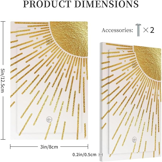 Mid Century Boho Gold Sun Abstract Sunrise Light Switch Cover Plate 1 Gang No Device Blank Electrical Wall Plates Faceplate Decorative Switch Plate for Kids Room Home Decor