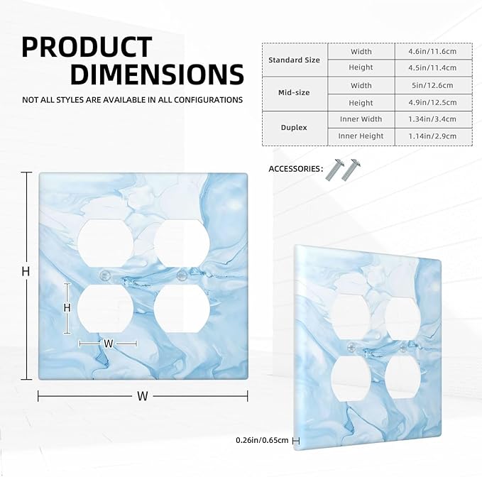 Navy Blue Sea Waves Spilled Ink Marble Simplicity Print Outlet Covers 2 Gang Double Duplex Decorative Light Switch Covers Electrical Wallplates Socket Faceplate for Bathroom Living Room Decor