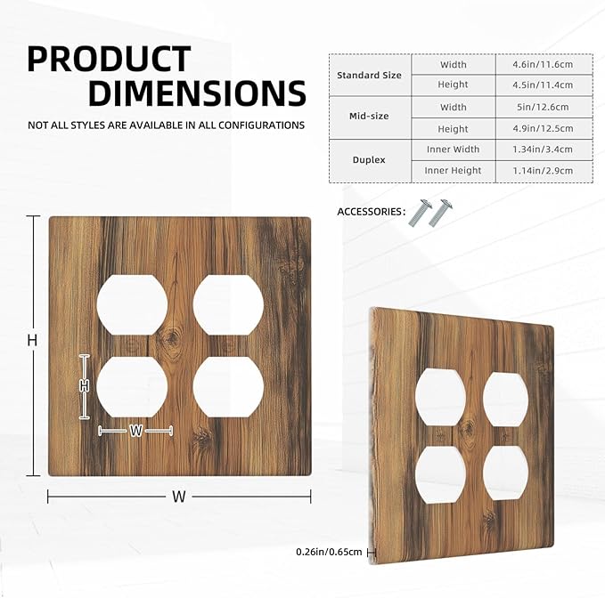 Outlet Covers Vintage Rustic Country Brown Wood 2 Gang Double Duplex Decorative Light Switch Covers Electrical Wallplates Socket Faceplate For Farmhouse Cabin Decor