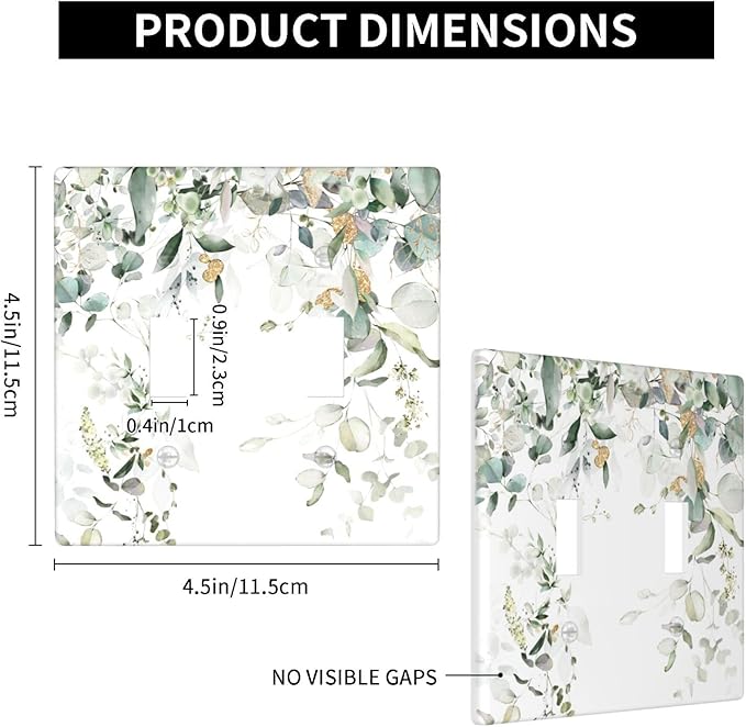 Green Leaves Watercolor Double Light Switch Cover Plates Decorative 2 Gang Wall Plate Double Toggle Lightswitch Cover