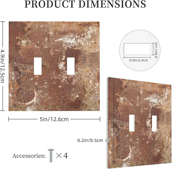 Decorative Switch Plates Shabby Old Aged Rusty Antique Brass Metal 2 Gang Double Toggle Outlet Light Switch Cover Wall Plate Electrical Faceplate For Farmhouse Cabin Decor