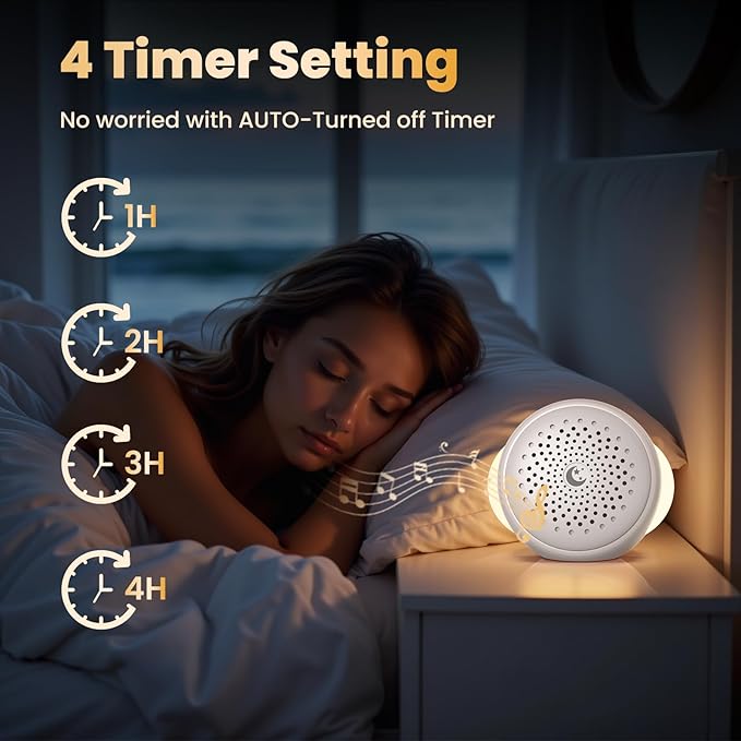 White Noise Sound Machine for Baby Sleep, 27 Soothing Sounds, Brown Noise, 24H Battery, 3 Warm Night Light Modes, 11 Color Lamp, Timer, Memory Function, Portable for Travel