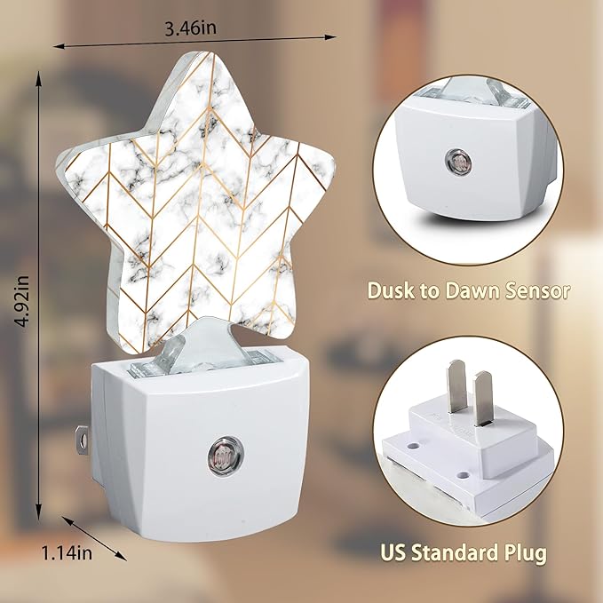Marble Line Geometric Plug-in Night Light with Dusk-to-Dawn Sensor for Bedroom,Bathroom and Living Room Sleep Friendly lamp for Women/Girls/Boys Gift,0.5W