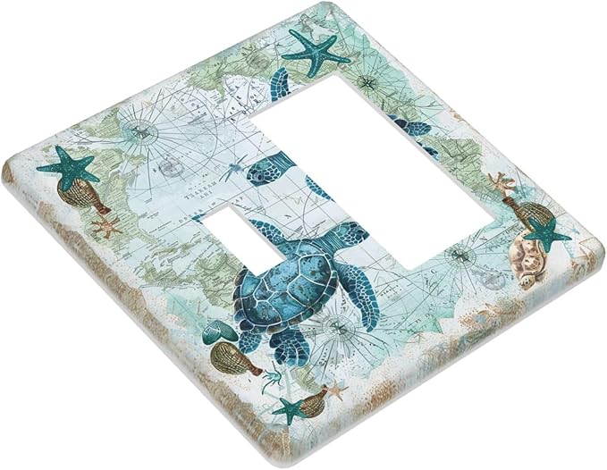 Outlet Covers Nautical Green Sea Turtles Beach Blue Ocean 1 Toggle 1 Rocker Combination Decorative Wall Plate Electrical Switch Plates Light Switch Cover Plate For Bathroom Kids Room