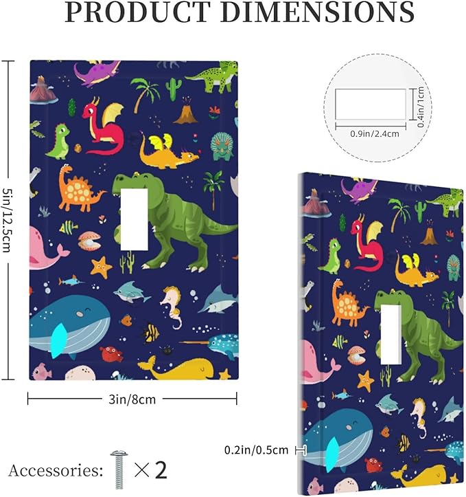Cartoon Funny Cool Blue/Green Dinosaur Decorative Light Switch Cover 1-Gang Ocean Dolphin Safari Animal Boys Kids Single Toggle Wall Plate Electrical Device Outlet Switch Faceplate Cover Jumbo Size