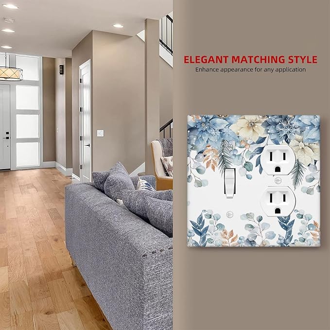 Blue Vine Snowflake Plants Leaves Floral Flowers Wallplates 1 Toggle 1 Duplex Switch Plate Electrical GFCI Faceplate Decorative Light Switch Covers for Bedroom Living Room Decor