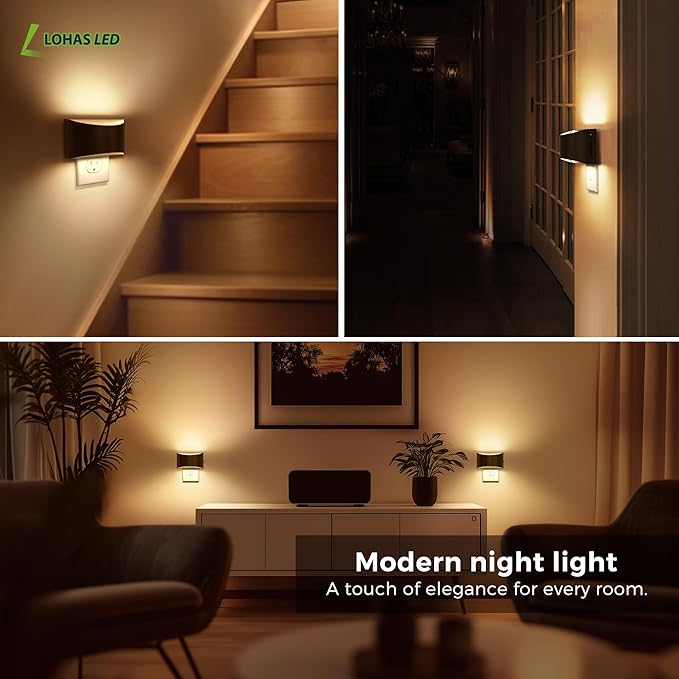 L LOHAS LED Night Lights Plug into Wall, 2 Pack Dimmable Modern LED Bright Night Light for Kids,Dusk to Dawn Sensor, 0-150LM Adjustable Brightness,Soft White 3000K, for Hallway Bedroom Stairway