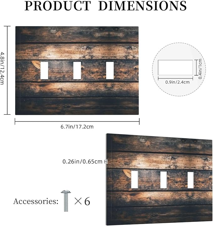 Decorative Switch Plates Brown Vintage Wooden Board Rustic Wood 3 Gang Wall Plate Triple Toggle Light Switch Cover Faceplate Electrical Wall Panels For Farmhouse Cabin Decor