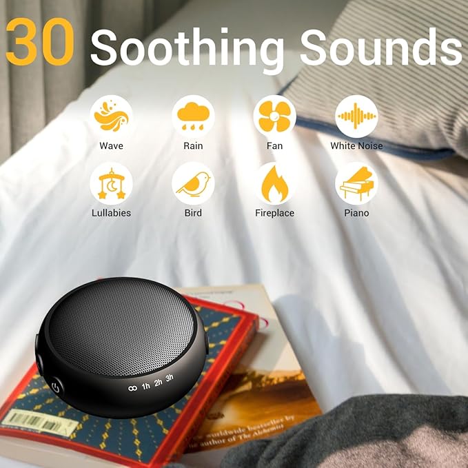 Sound Machine Small White Noise Machine with 30 Soothing Sounds Sleep Machine for Baby Kids Adults Natural Sounds Rain Fan Brown Pink Nosie Machine with 36 Volume Levels for Office Home Travel(Black)