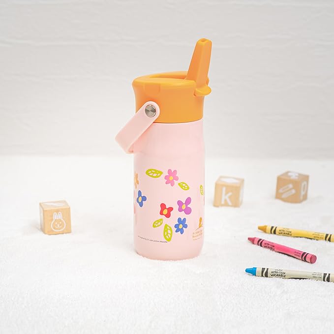 Zak Designs Harmony Kid Water Bottle Benefiting St. Jude, For Travel or At Home, 14oz Stainless Steel is Leak-Proof When Closed and Vacuum Insulated (Floral)