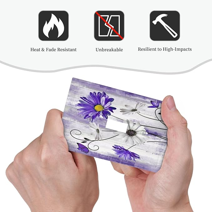 Decorative Light Switch Cover Plate Rustic Purple Daisy Butterfly Boho White Floral 1 Gang Wall Plate Cover Single Toggle Switch Plate Covers Jumbo Electrical Switchplate Receptacle Faceplate
