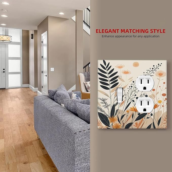 Light Switch Cover Plate Minimalist Floral Boho Botanical Wildflowers 2 Gang Decorative Switch Plates 1 Toggle Duplex Combo Outlet Covers GFCI Wall Plates for Bathroom Bedroom Decor