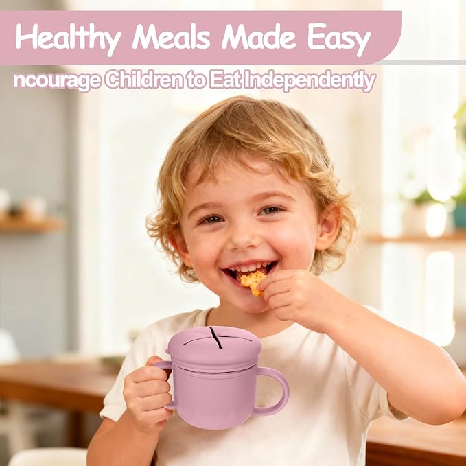 Toddler Snack Containers Stainless Steel Spill-Proof Snack Containers for Toddlers with Spill-Proof Silicone Lids and Handles 4-in-1 Baby Snack Cup is Dishwasher Safe for Easy use On The Go（Pink）
