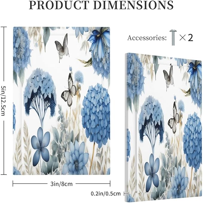 Blue Floral Hydrangea Floral Butterfly Flower Plant Light Switch Cover Plate 1 Gang No Device Blank Electrical Wall Plates Faceplate Decorative Switch Plate Covers for Bedroom Living Room Decor