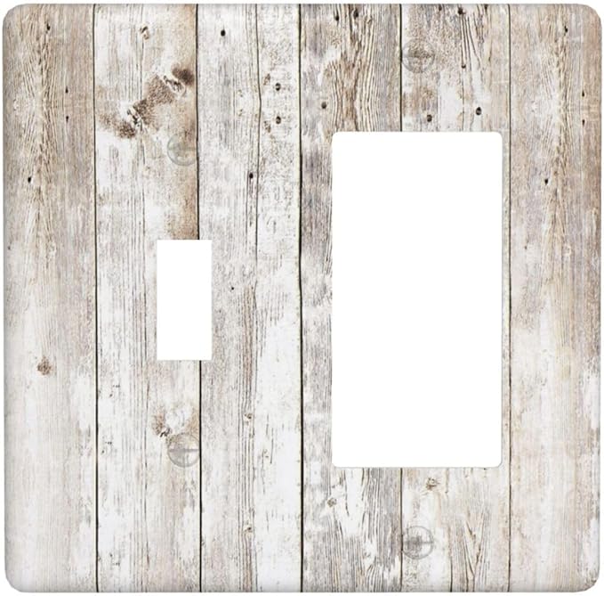 Vintage Light Wood Retro Rustic White Gray Oak Print Outlet Covers 1 Toggle 1 Rocker Combination Decorative Wall Plate Electrical Switch Plates Light Switch Cover Plate for Farmhouse Home Decor